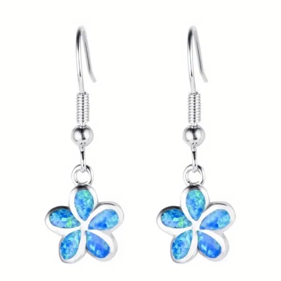 Jewelry - Blue Opal Flower Earrings